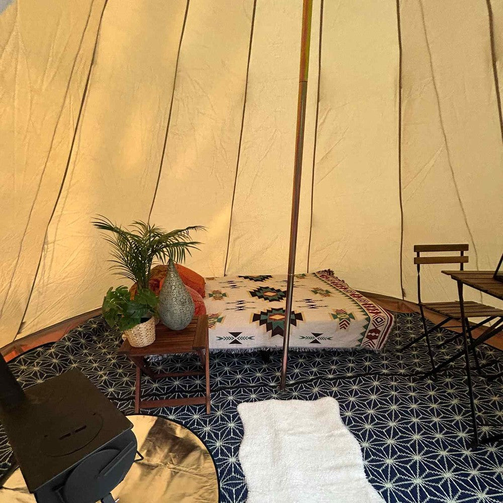4m Tipi Tent Fireproof With Stove Hole & Flap - Bell Tent Sussex