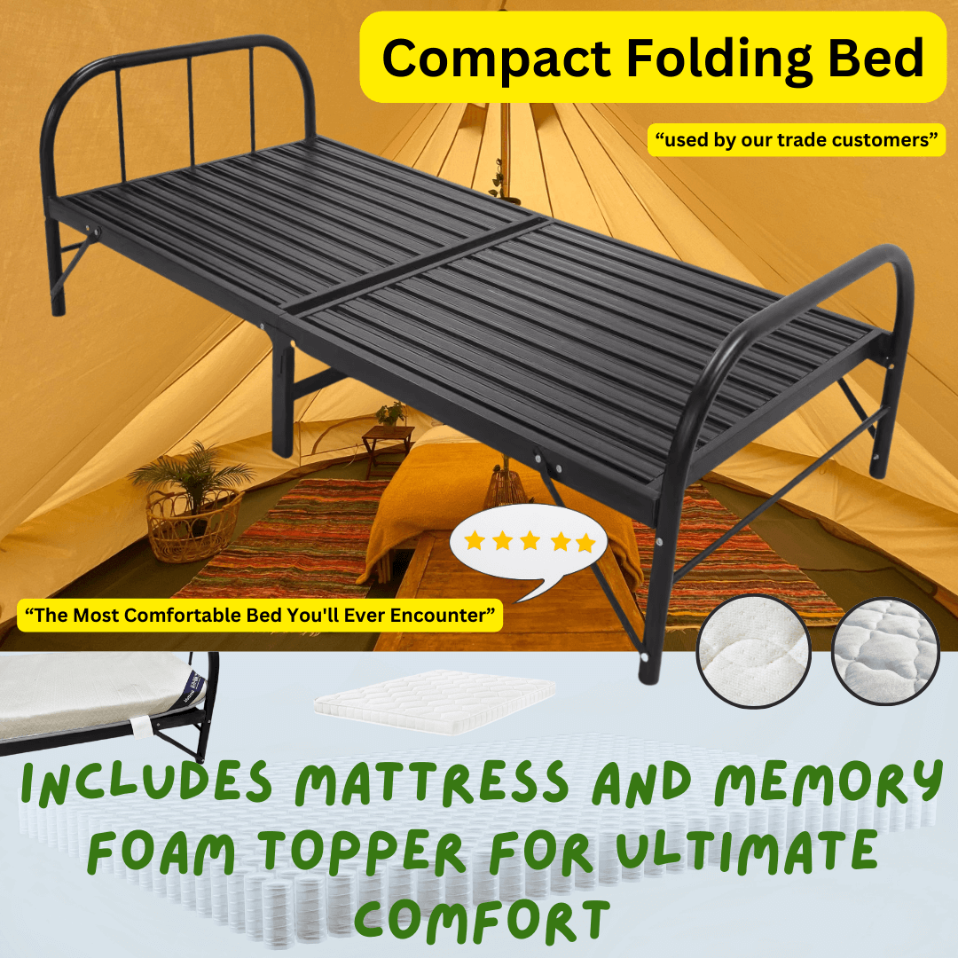 Ultra-Comfort Camping Bed: Lightweight Foldable Frame with Luxury Mattress & Memory Foam Topper - Bell Tent Sussex