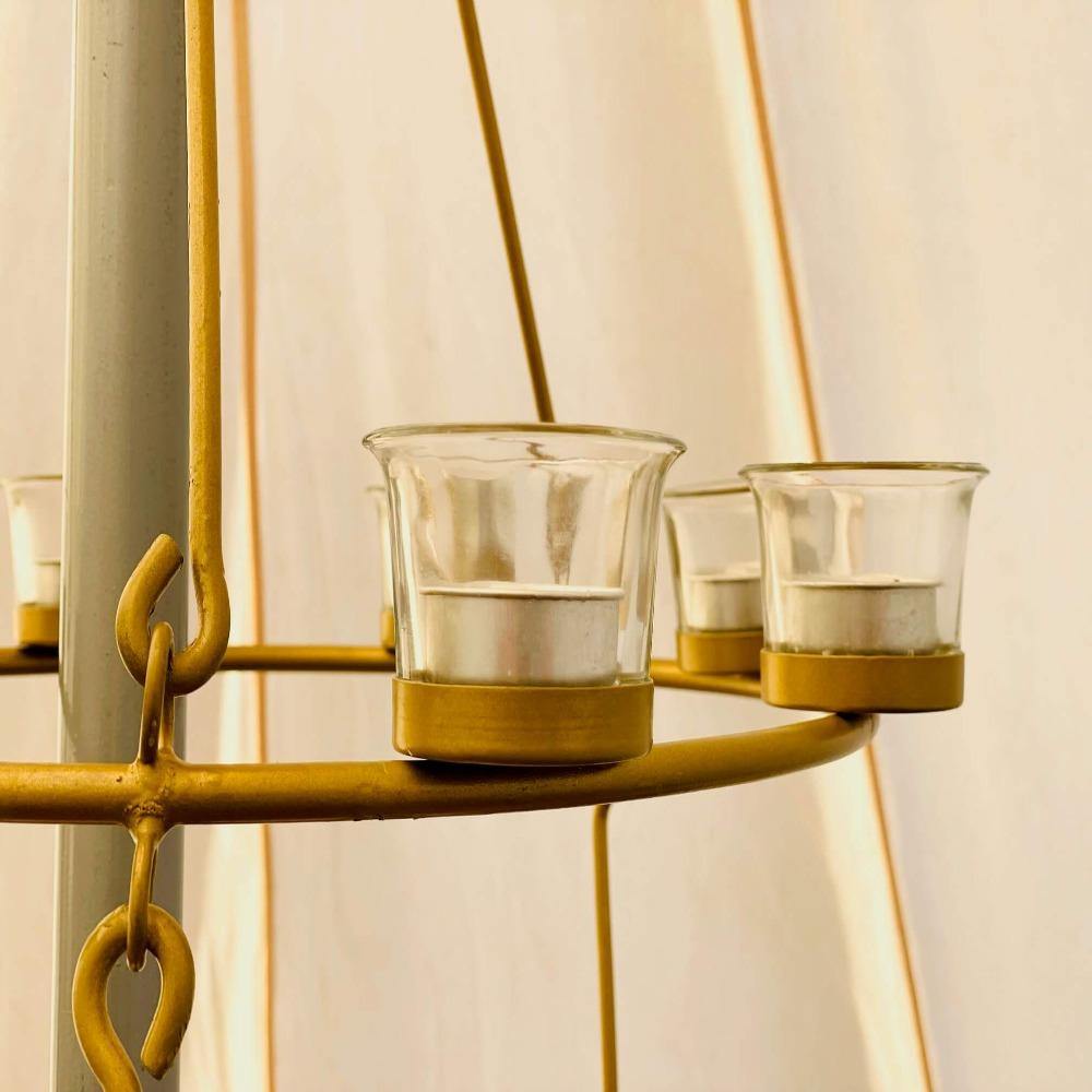 Tea Light Candle Chandelier Double Tier - Gold - Bell Tent Sussex