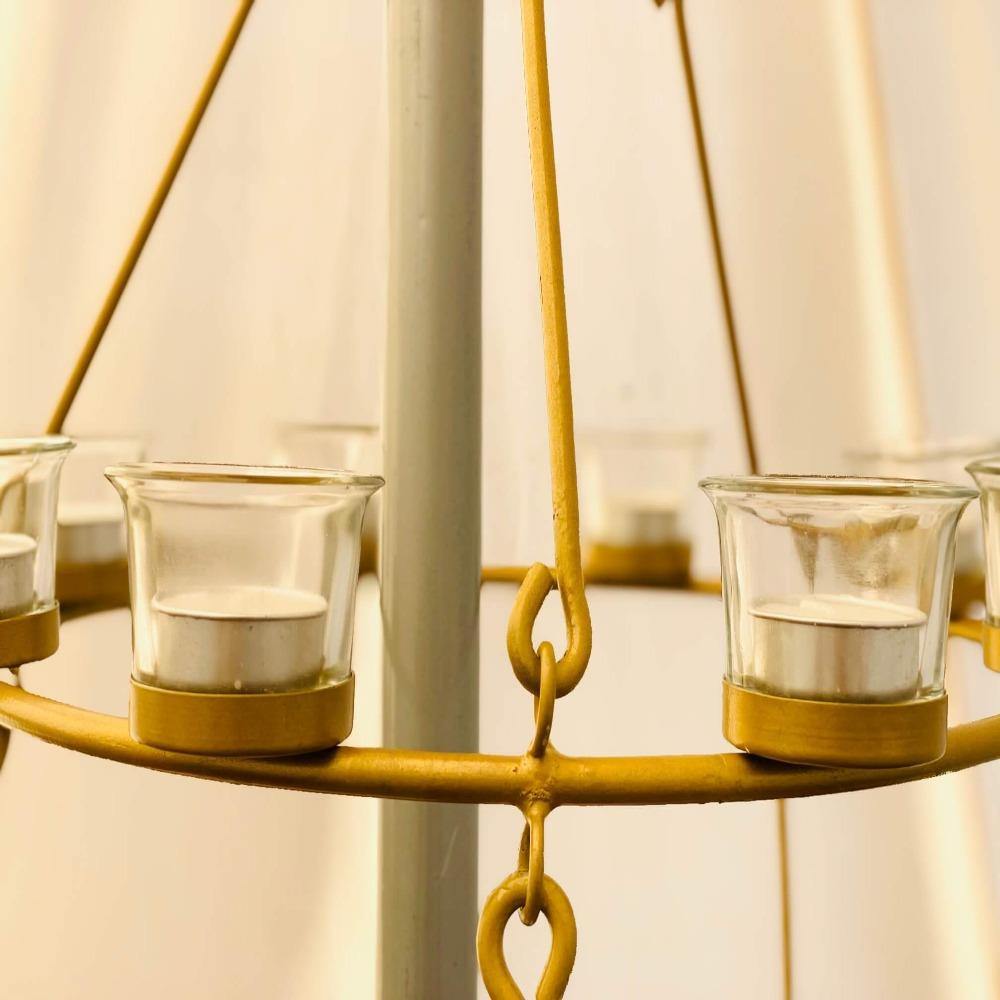 Tea Light Candle Chandelier Double Tier - Gold - Bell Tent Sussex