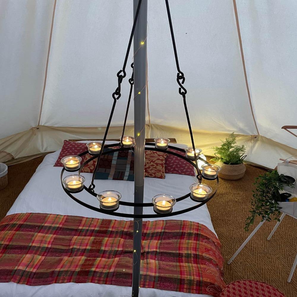 Tea Light Candle Chandelier Single Tier - Black - Bell Tent Sussex