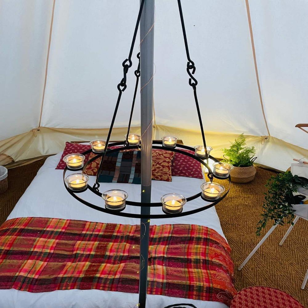 Tea Light Candle Chandelier Single Tier - Black - Bell Tent Sussex