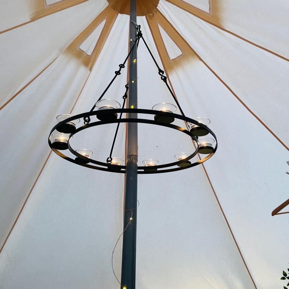Tea Light Candle Chandelier Single Tier - Black - Bell Tent Sussex