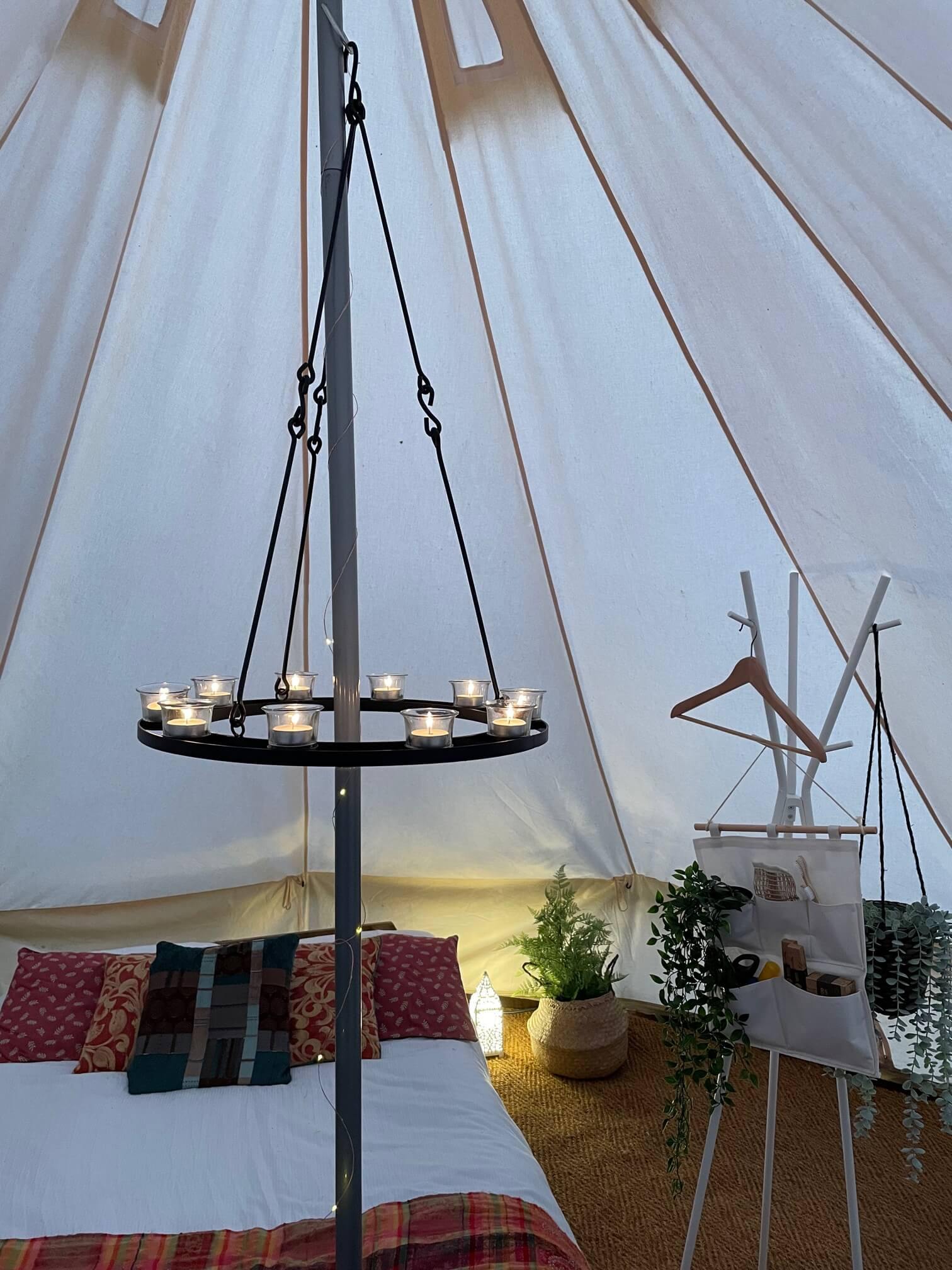 Tea Light Candle Chandelier Single Tier - Black - Bell Tent Sussex