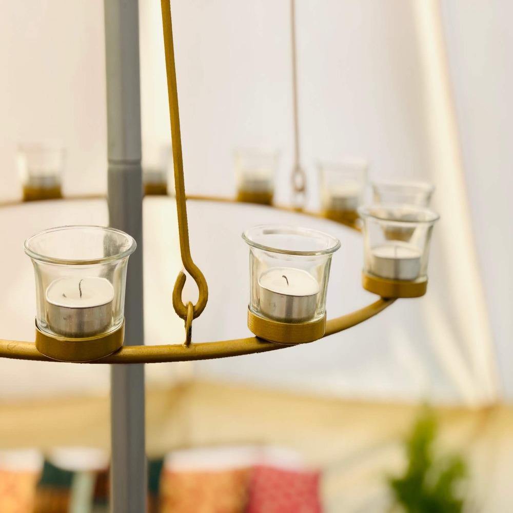 Tea Light Candle Chandelier Double Tier - Gold - Bell Tent Sussex