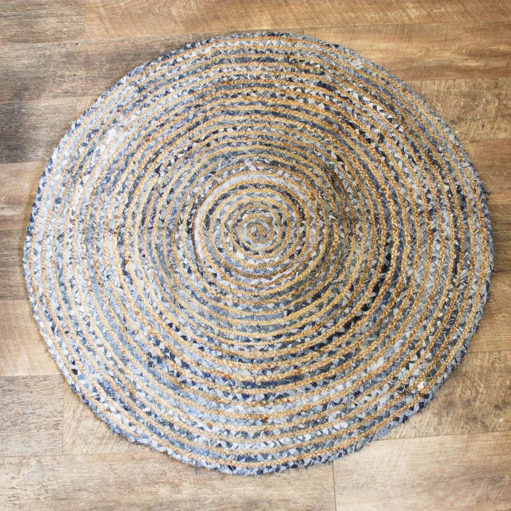 Round Jute and Recycled Soft Denim Rugs - Bell Tent Sussex