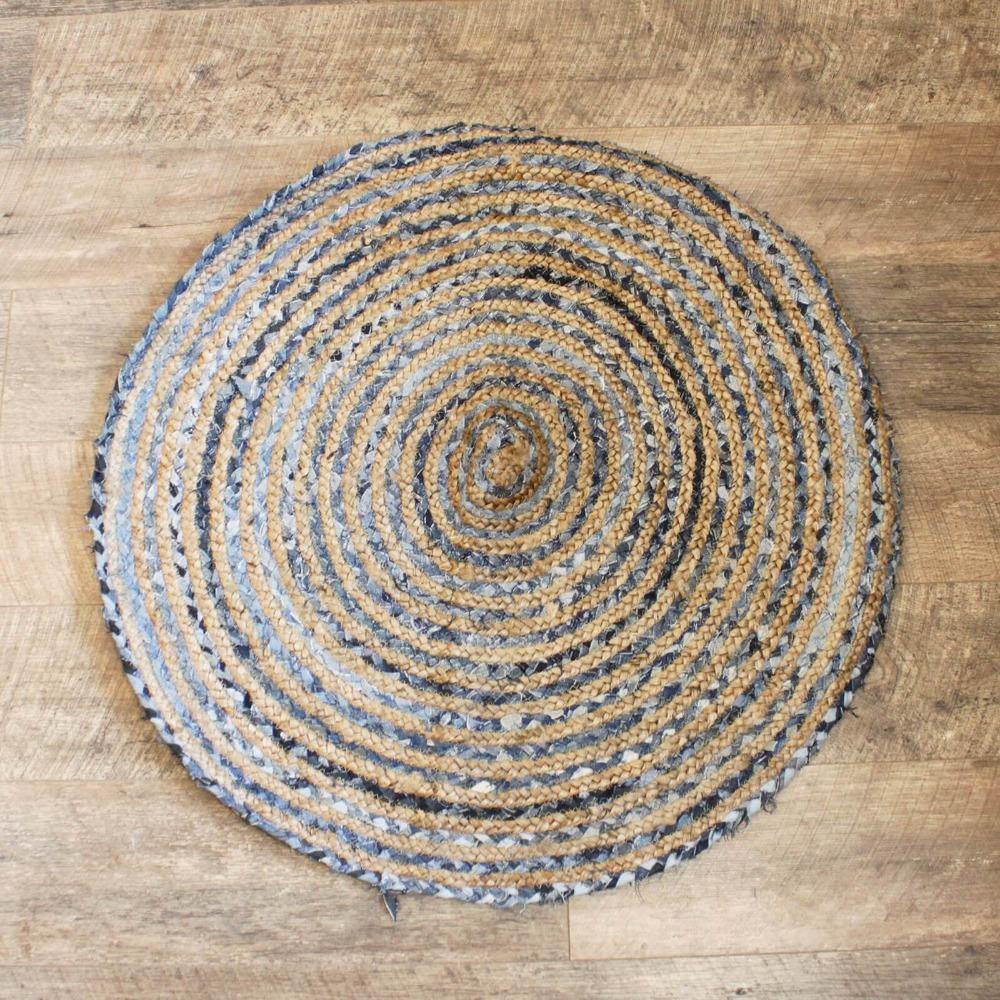 Round Jute and Recycled Soft Denim Rugs - Bell Tent Sussex