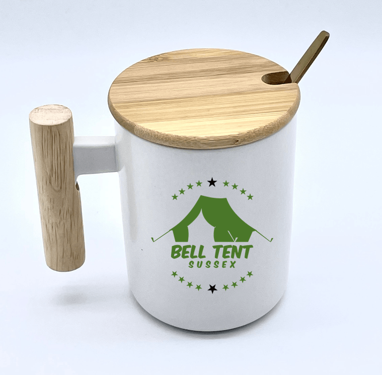 Ceramic Mug With Luxury Bamboo Handle & Lid - Bell Tent Sussex