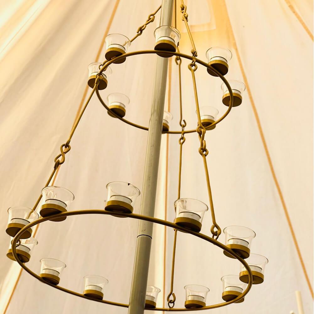 Tea Light Candle Chandelier Double Tier - Gold - Bell Tent Sussex