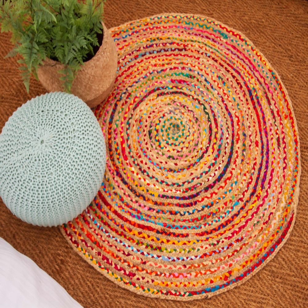 Round Jute and Recycled Soft Cotton Rugs For Glamping in Bell