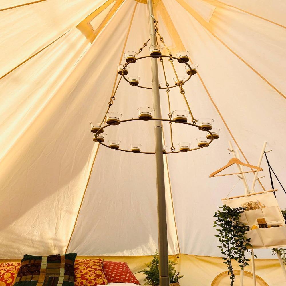 Tea Light Candle Chandelier Double Tier - Gold - Bell Tent Sussex