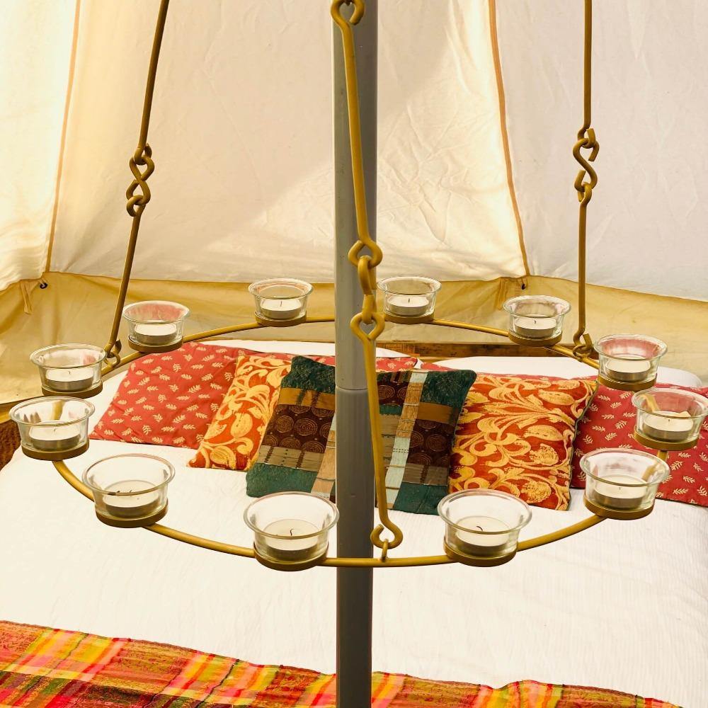 Tea Light Candle Chandelier Double Tier - Gold - Bell Tent Sussex