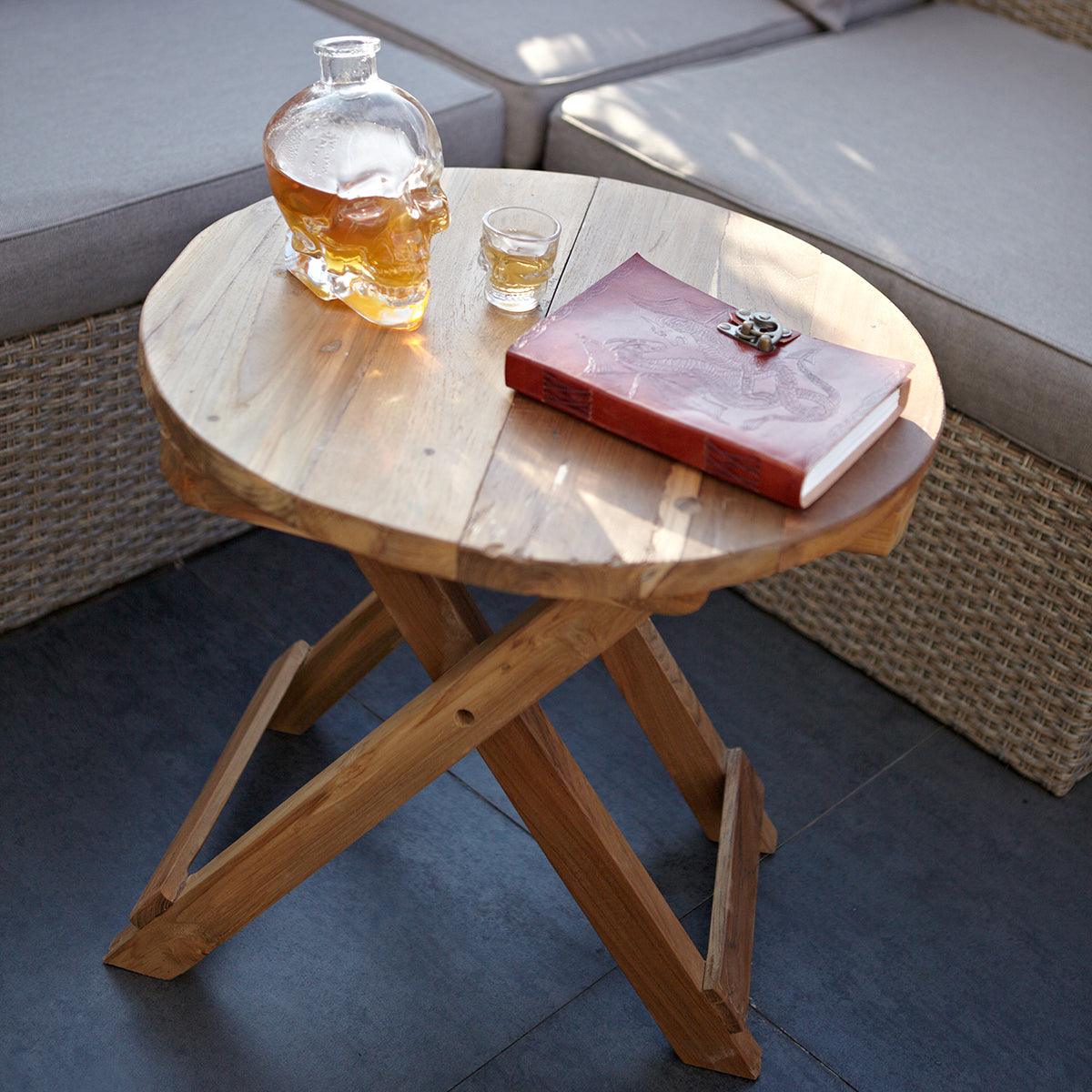 Round Bed Side Table / Coffee Table - Recycled Wood - Bell Tent Sussex