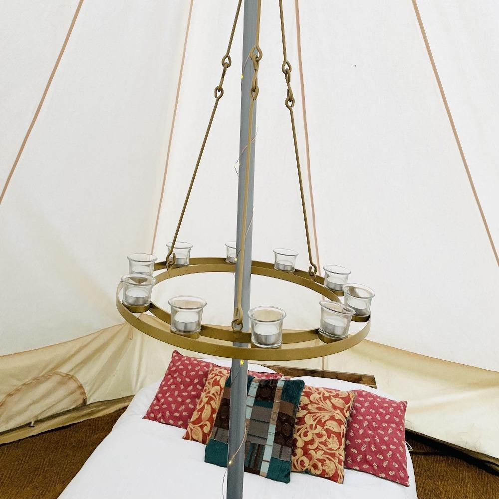 Tea Light Candle Chandelier Single Tier - Gold - Bell Tent Sussex