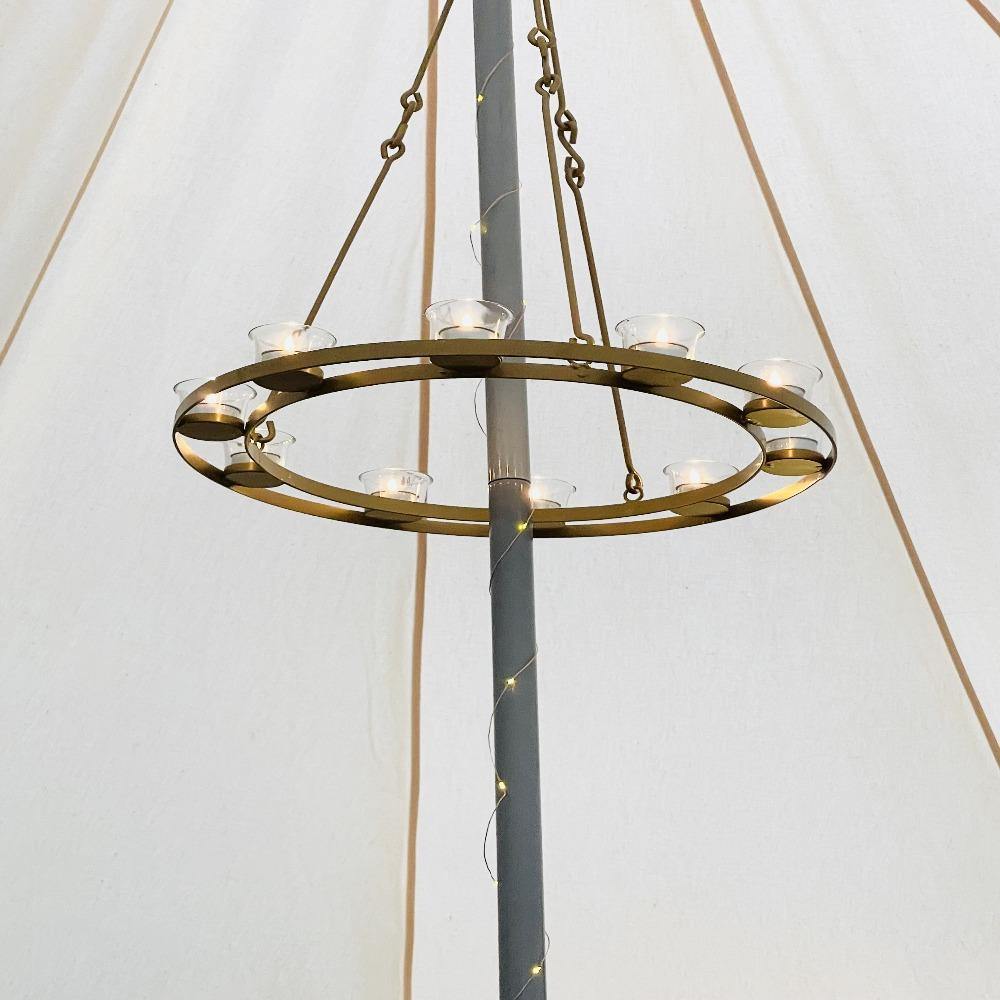 Tea Light Candle Chandelier Single Tier - Gold - Bell Tent Sussex