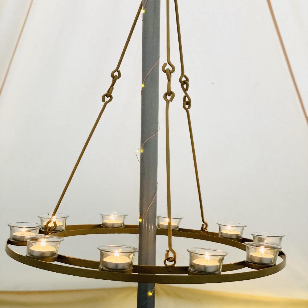 Tea Light Candle Chandelier Single Tier - Gold - Bell Tent Sussex