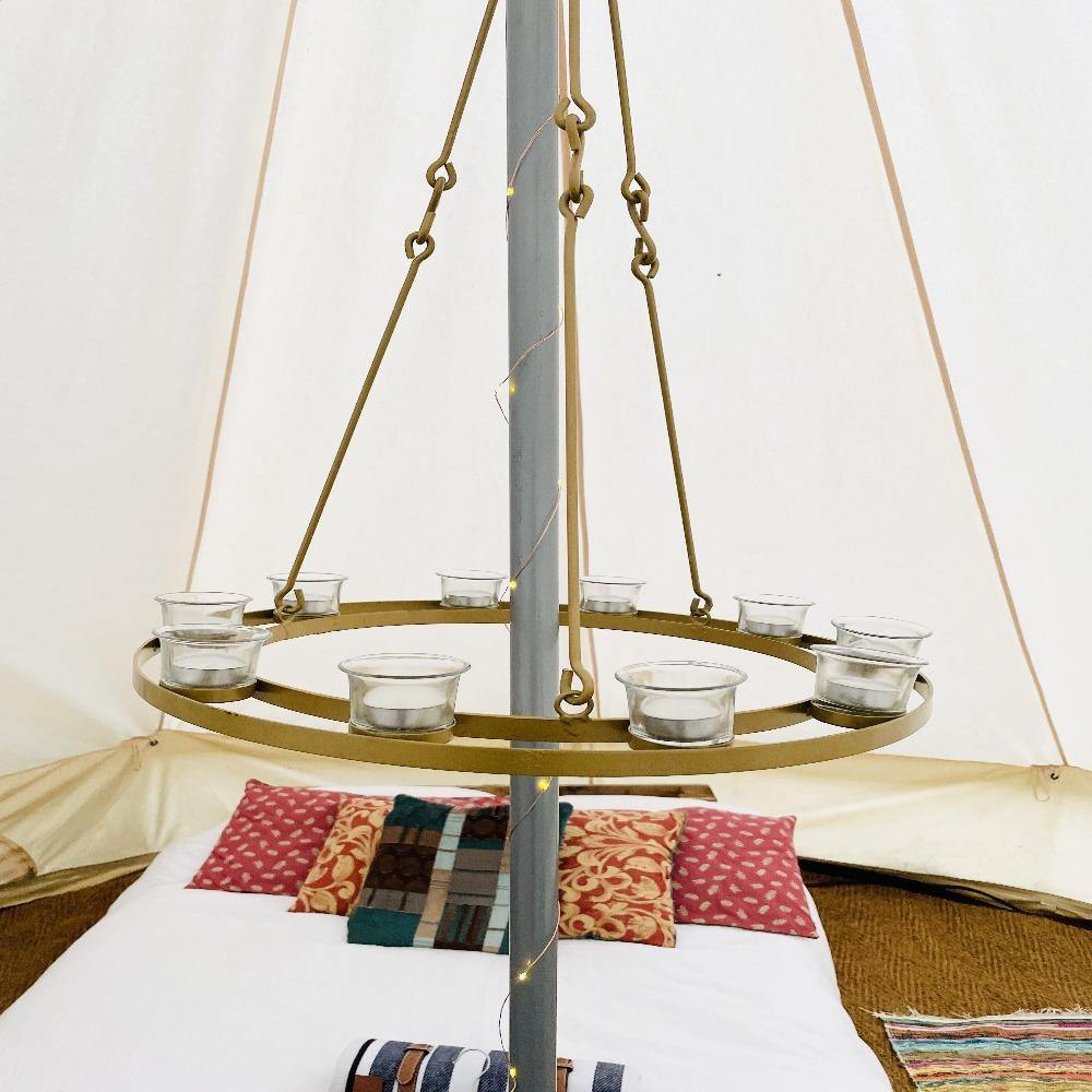 Tea Light Candle Chandelier Single Tier - Gold - Bell Tent Sussex