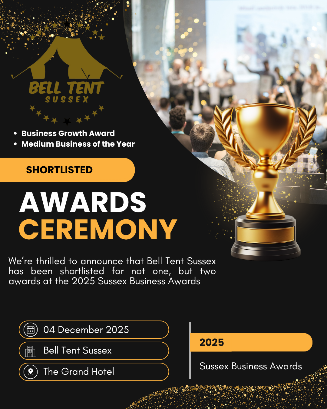 Bell Tent Sussex Shortlisted for Two Sussex Business Awards 2025!