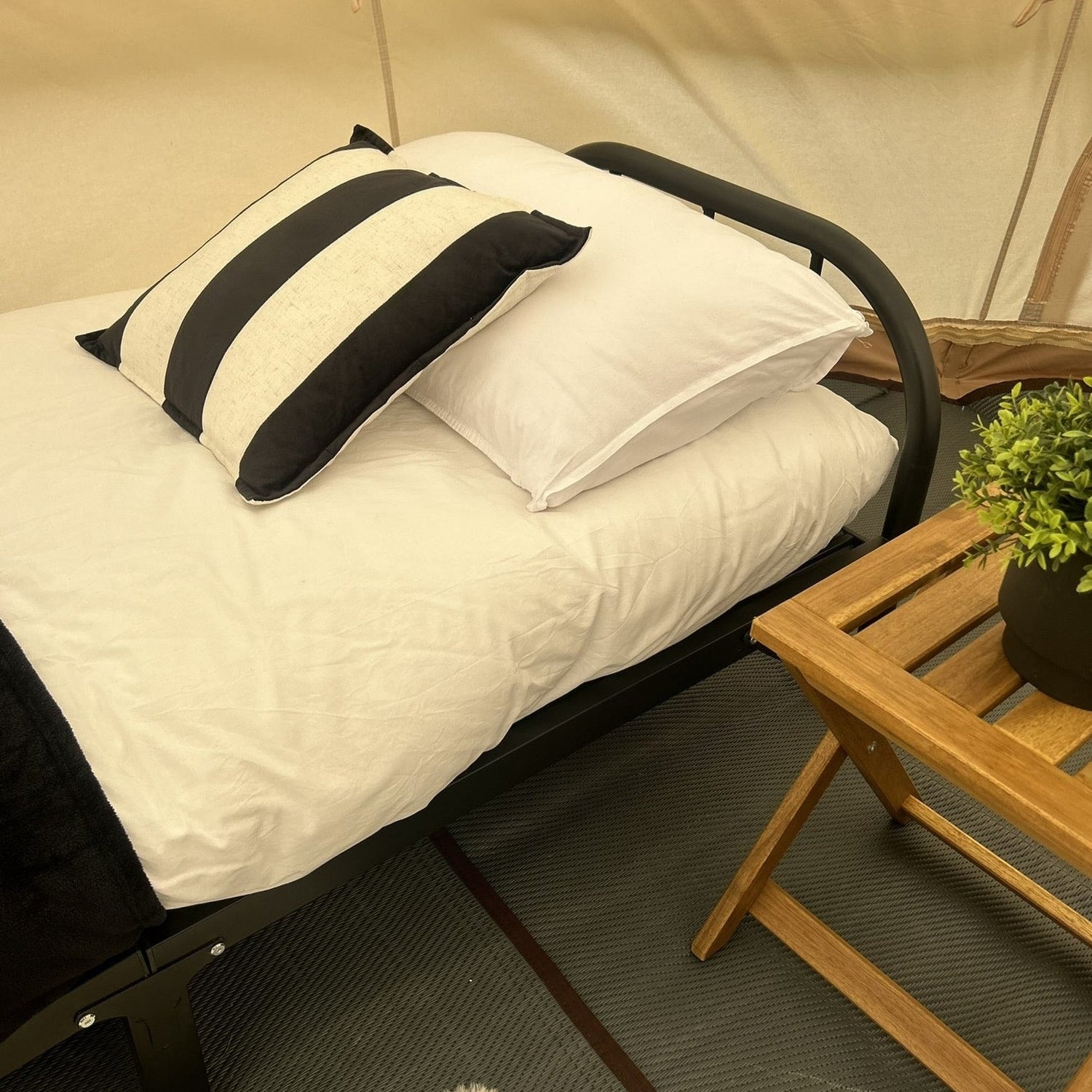 tent voor over bed Ultra-Comfort Camping Bed: Lightweight with Luxury Mattress & Memory Foam Topper – Bell Tent Sussex