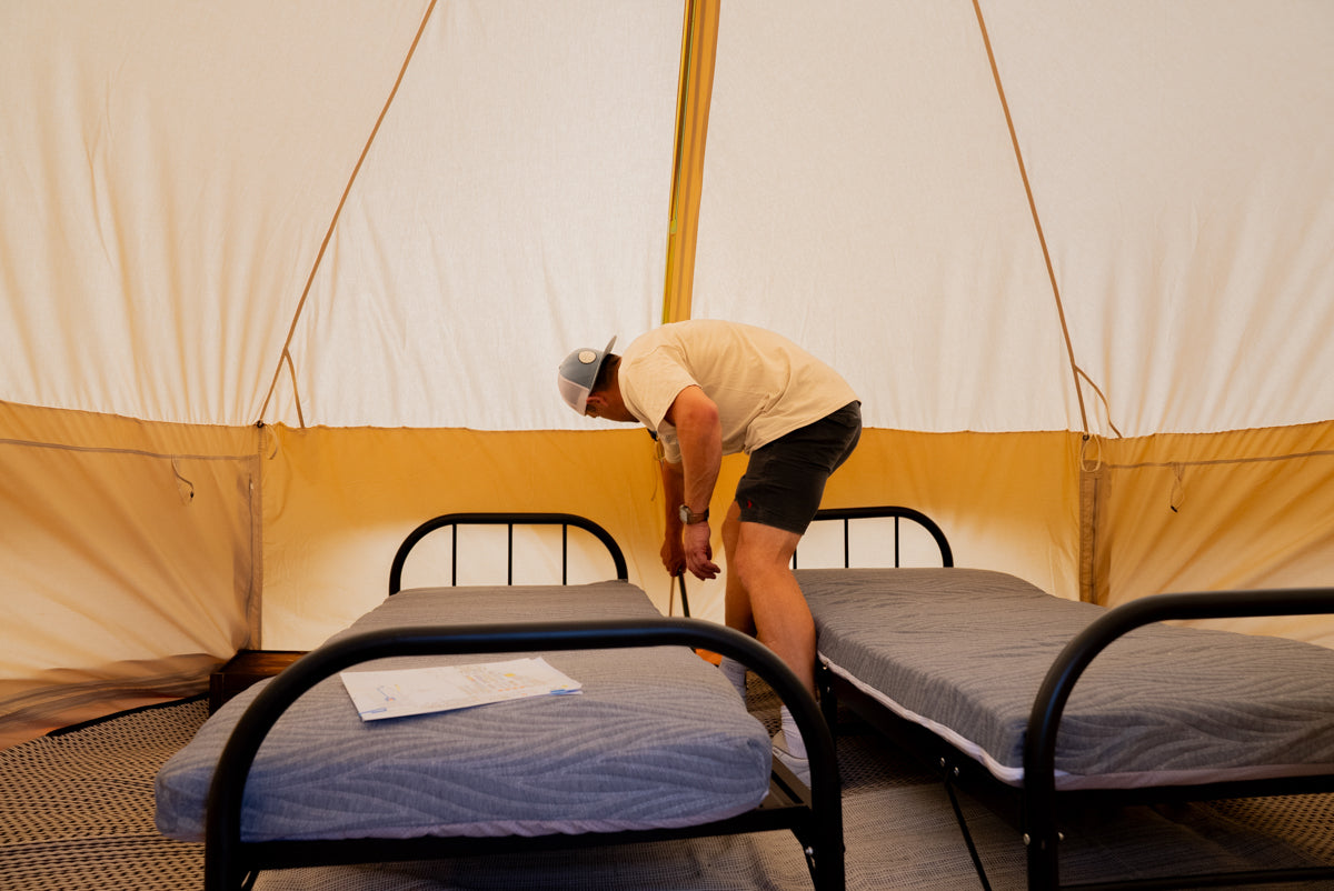 Ultra-Comfort Camping Bed: Lightweight Foldable Frame with Luxury Mattress &amp; Memory Foam Topper - [Bell Tents]