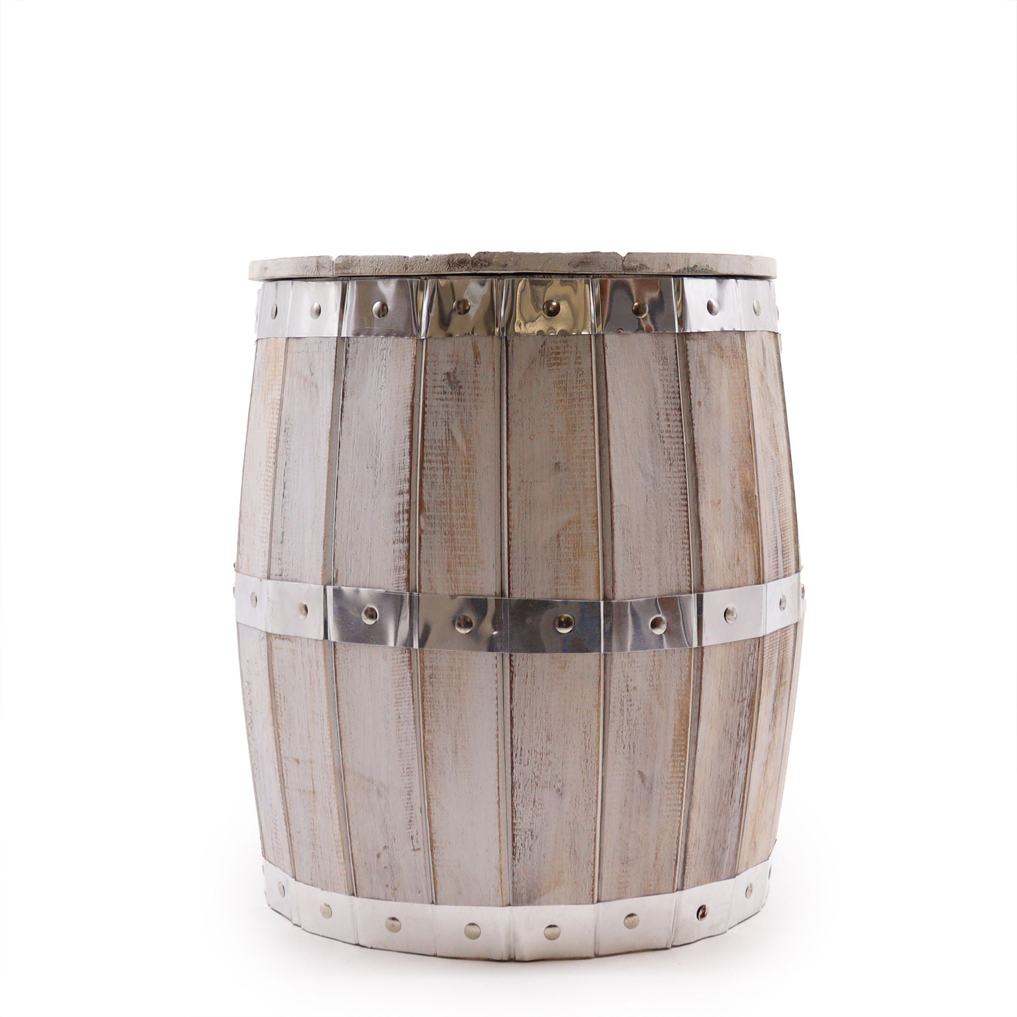Beer Barrel Stool – Whitewash Wood 38 x 32 cm - [Bell Tents]
