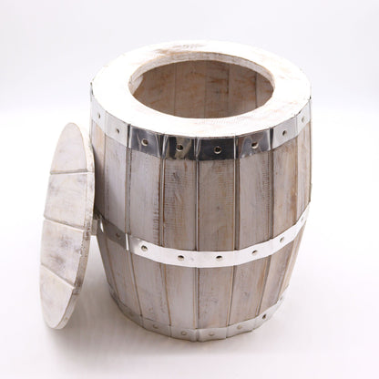 Beer Barrel Stool – Whitewash Wood 38 x 32 cm - [Bell Tents]