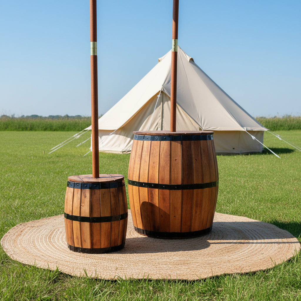 Stôl Casgen Gwrw a Stand Parasol – Pren Naturiol 38 x 32 cm - [Pebyll Cloch]