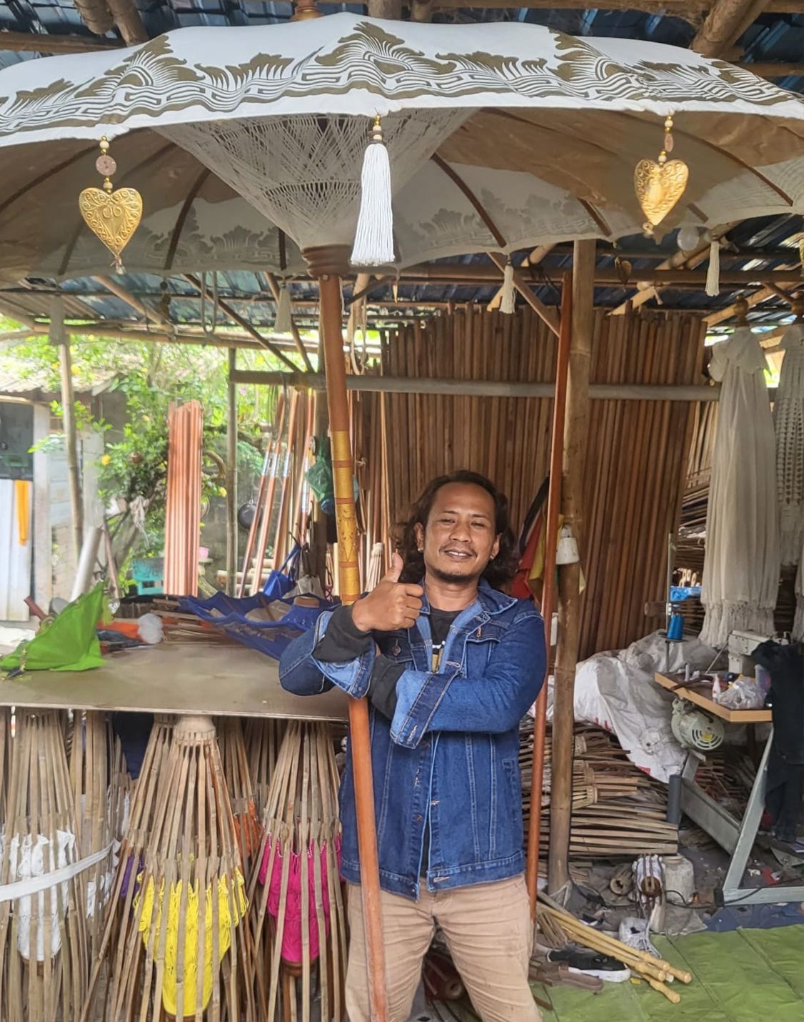 Parasol Patio Bali - Canfas - Addurn Naturiol ac Oren - 2m - [Pebyll Cloch]