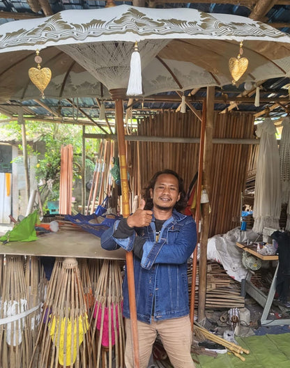Parasol Patio Bali - Canfas - Addurn Naturiol ac Oren - 2m - [Pebyll Cloch]