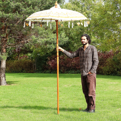 Parasol Patio Bali - Canfas - Addurn Naturiol - 1.5m - [Pebyll Cloch]