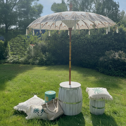 Parasol Patio Bali - Canfas - Addurn Naturiol ac Oren - 2m - [Pebyll Cloch]