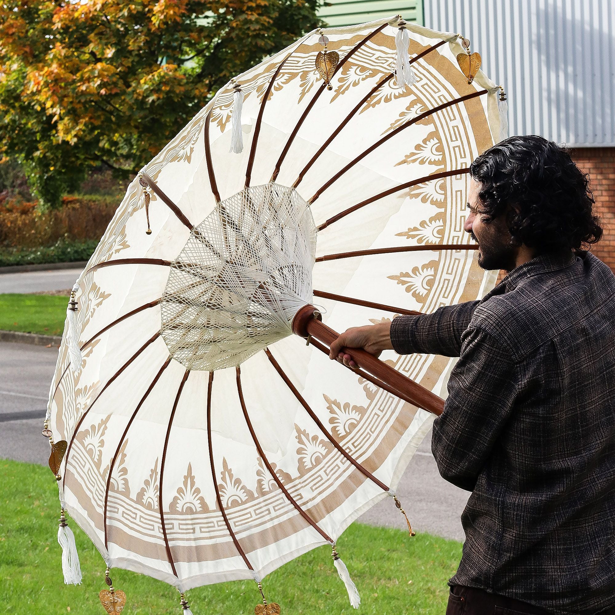 Parasol Patio Bali - Canfas - Addurn Naturiol - 1.5m - [Pebyll Cloch]