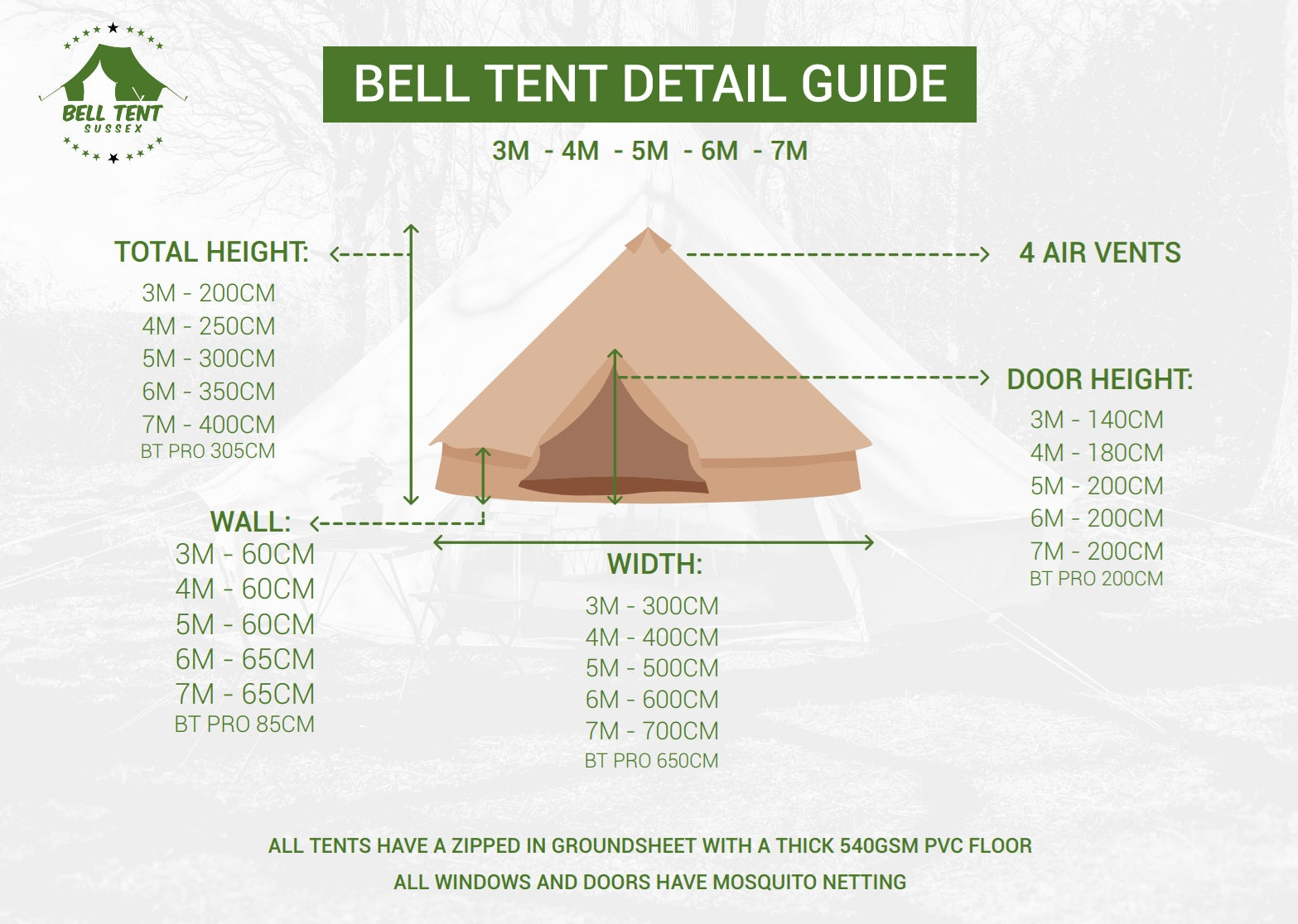 6m Bell Tent Fireproof With Stove Hole & Flap