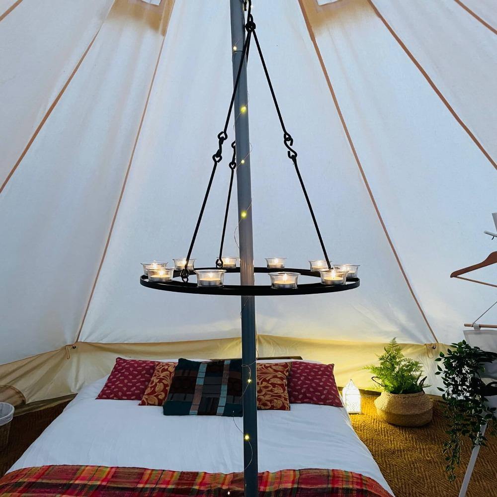 Tea Light Candle Chandelier Single Tier - Black - Bell Tent Sussex