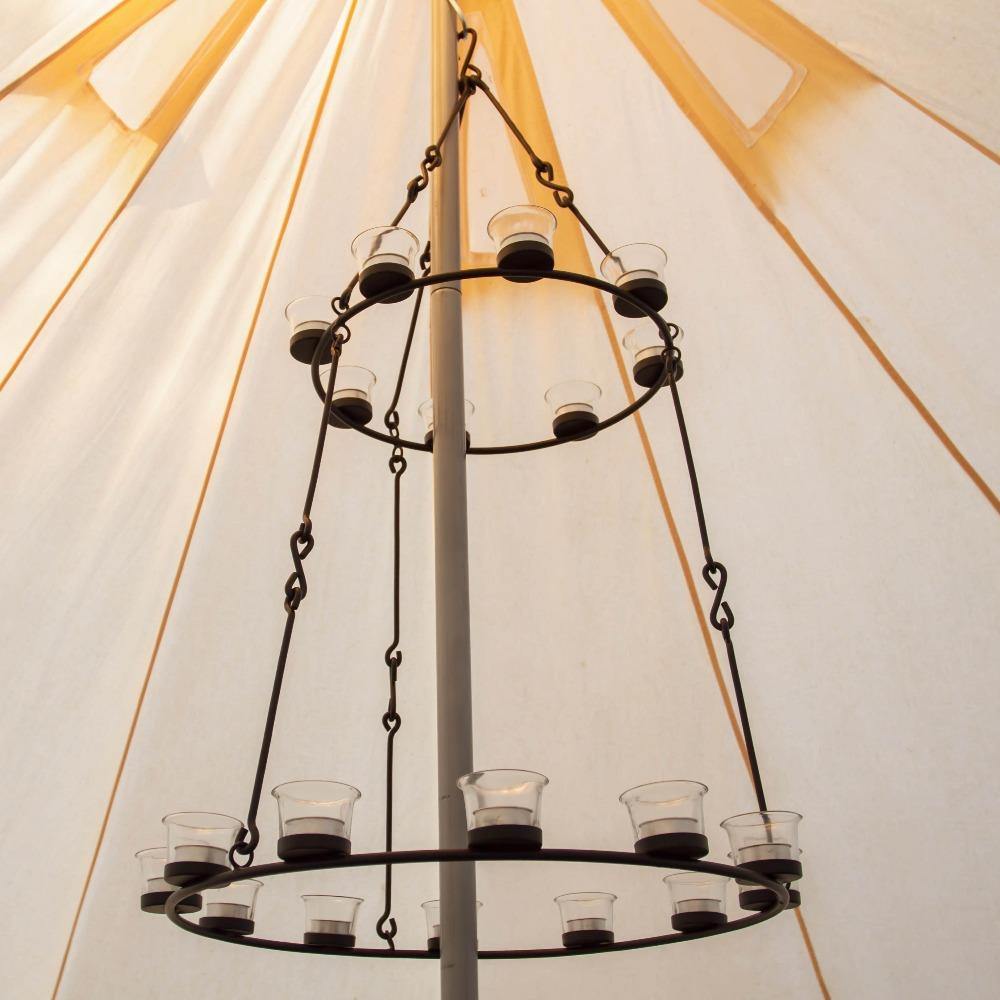 Tea Light Candle Chandelier Double Tier - Black - Bell Tent Sussex