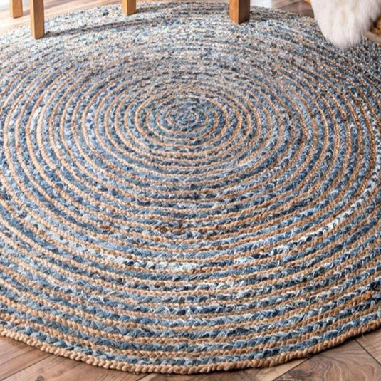 Round Jute and Recycled Soft Denim Rugs For Glamping in Bell Tents