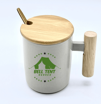 Ceramic Mug With Luxury Bamboo Handle &amp; Lid - Bell Tent Sussex