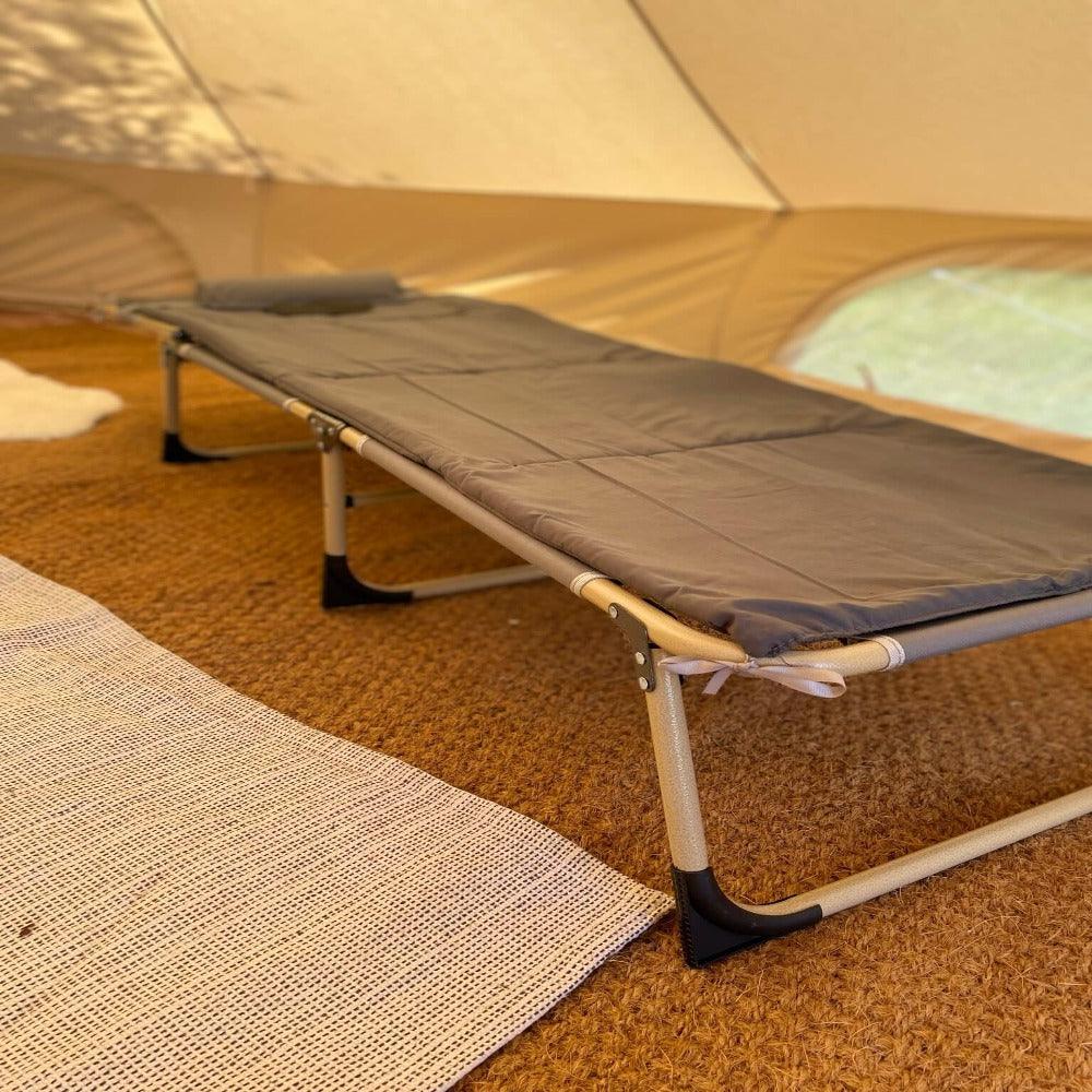 Folding Camp Bed &amp; Sunbed - Bell Tent Sussex