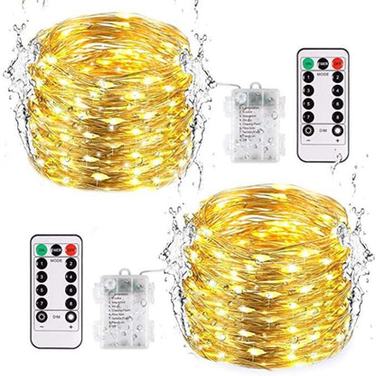 Fairy Lights 2 Pack 33ft 100 LED Battery Operated with Remote - Bell Tent Sussex
