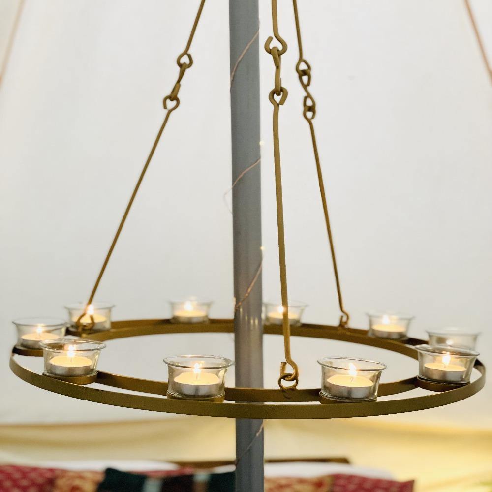 Tea Light Candle Chandelier Single Tier - Gold - Bell Tent Sussex
