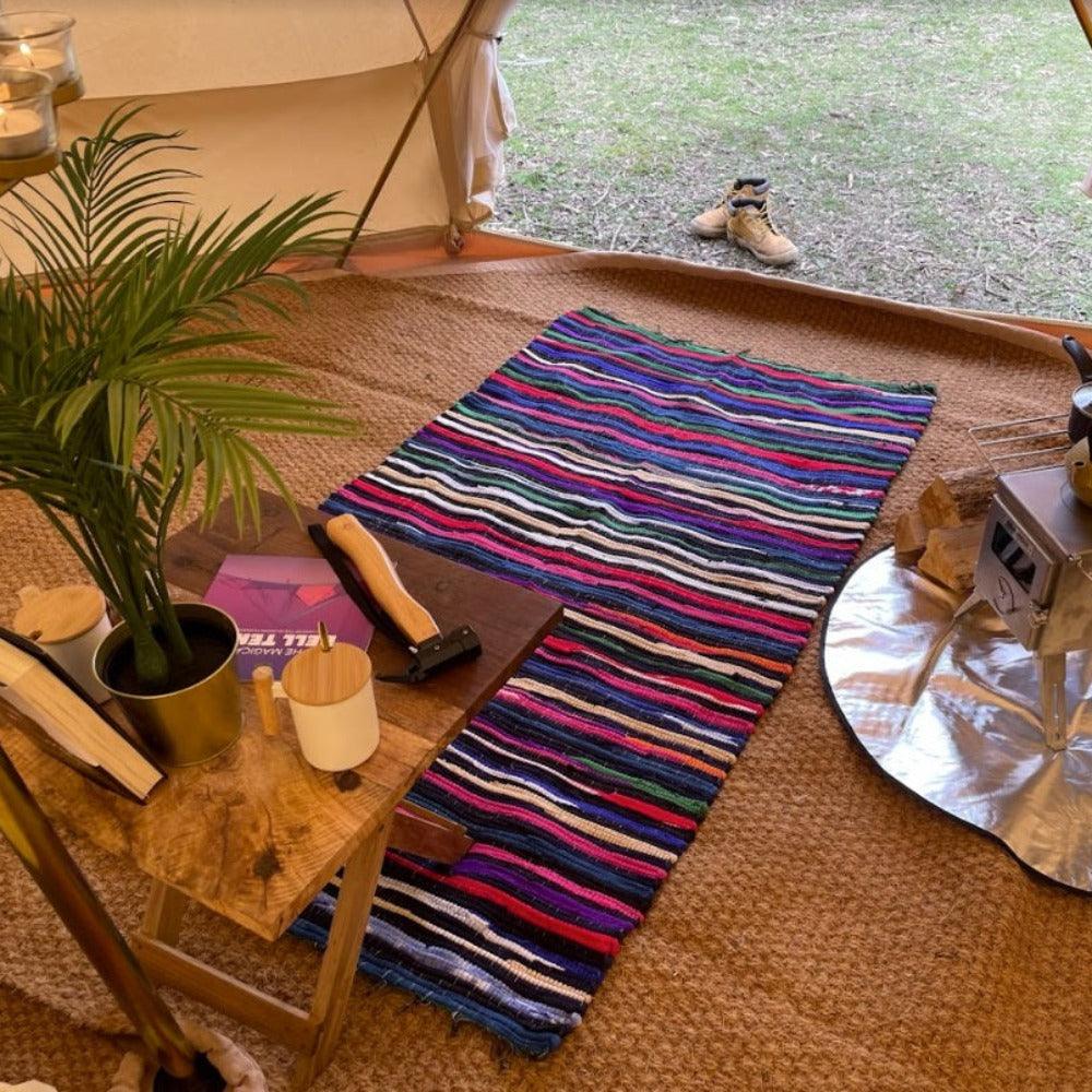 Indian Velvet Rag Rug - Bell Tent Sussex